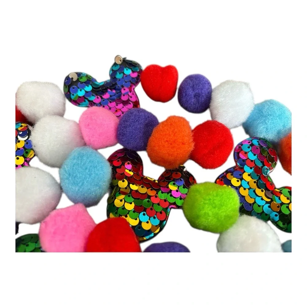 9 ft Disney Mickey Birthday Sequin Pom Pom Garland Handmade on Clear Line
